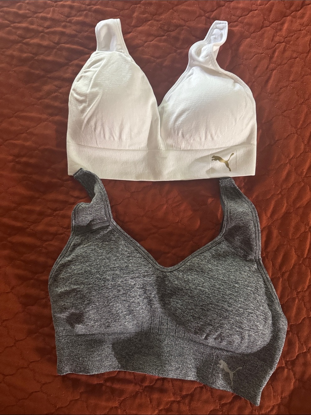 Puma Seamless Sports Bras in White and Gray - Dual Pack